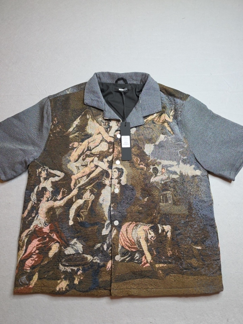 Fashion Nova Men Cassiel Tapestry Shirt Short Sleeve Multi-Color Boxy Fit Size S